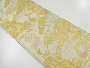 アンティーク　孔雀に松・桐模様織出し袋帯（材料）